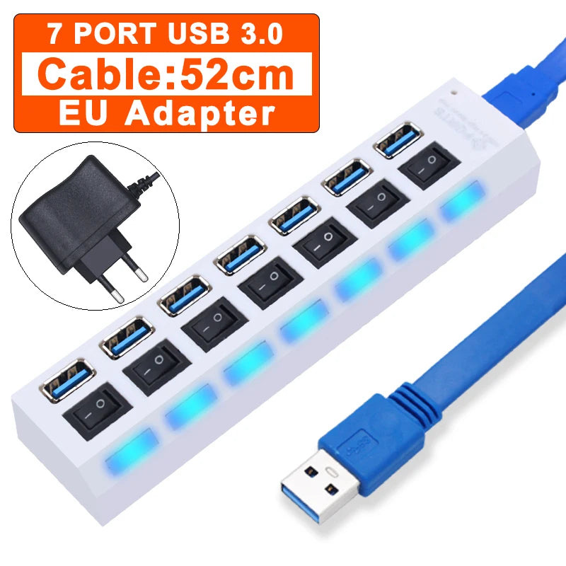 7-Port USB Hub - High Speed USB 3.0