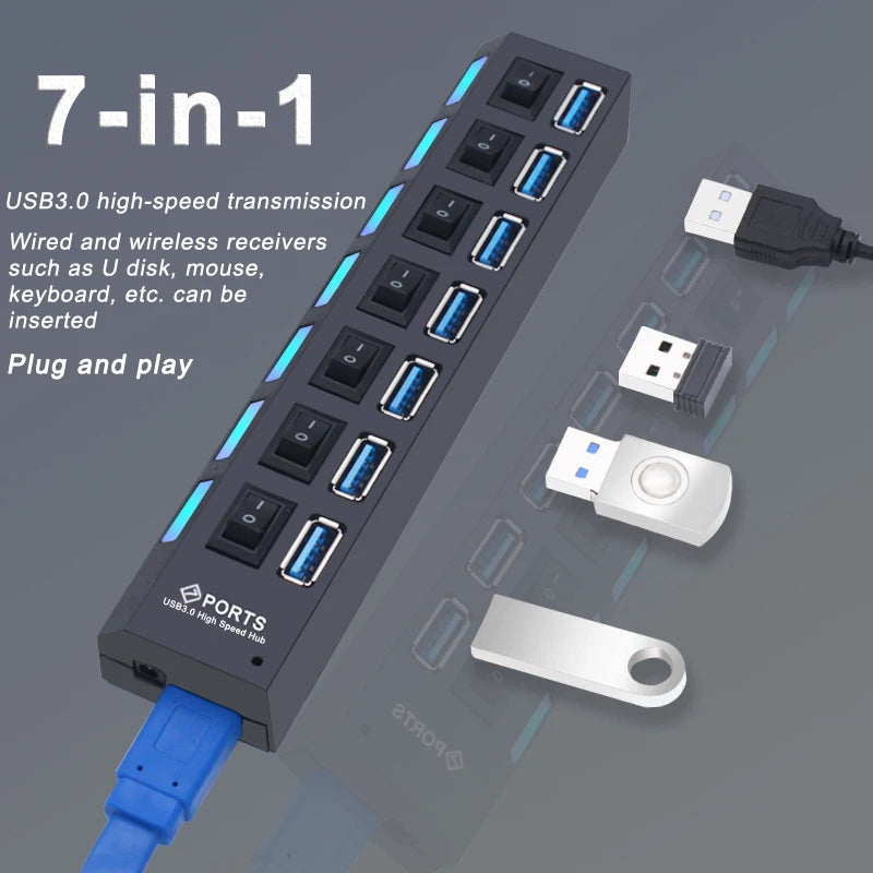 7-Port USB Hub - High Speed USB 3.0