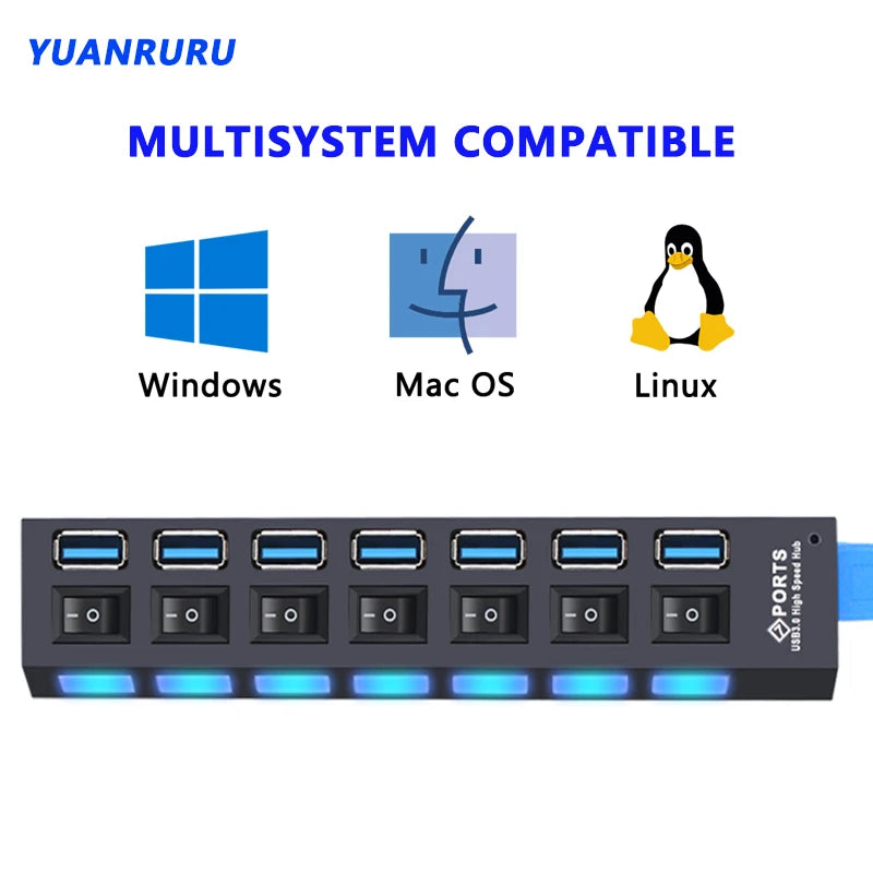 7-Port USB Hub - High Speed USB 3.0